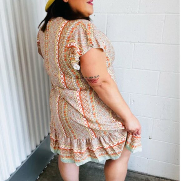 HAPTICS Sage Boho Floral Button Detail V Neck Ruffle Dress 3X - Picture 2 of 5